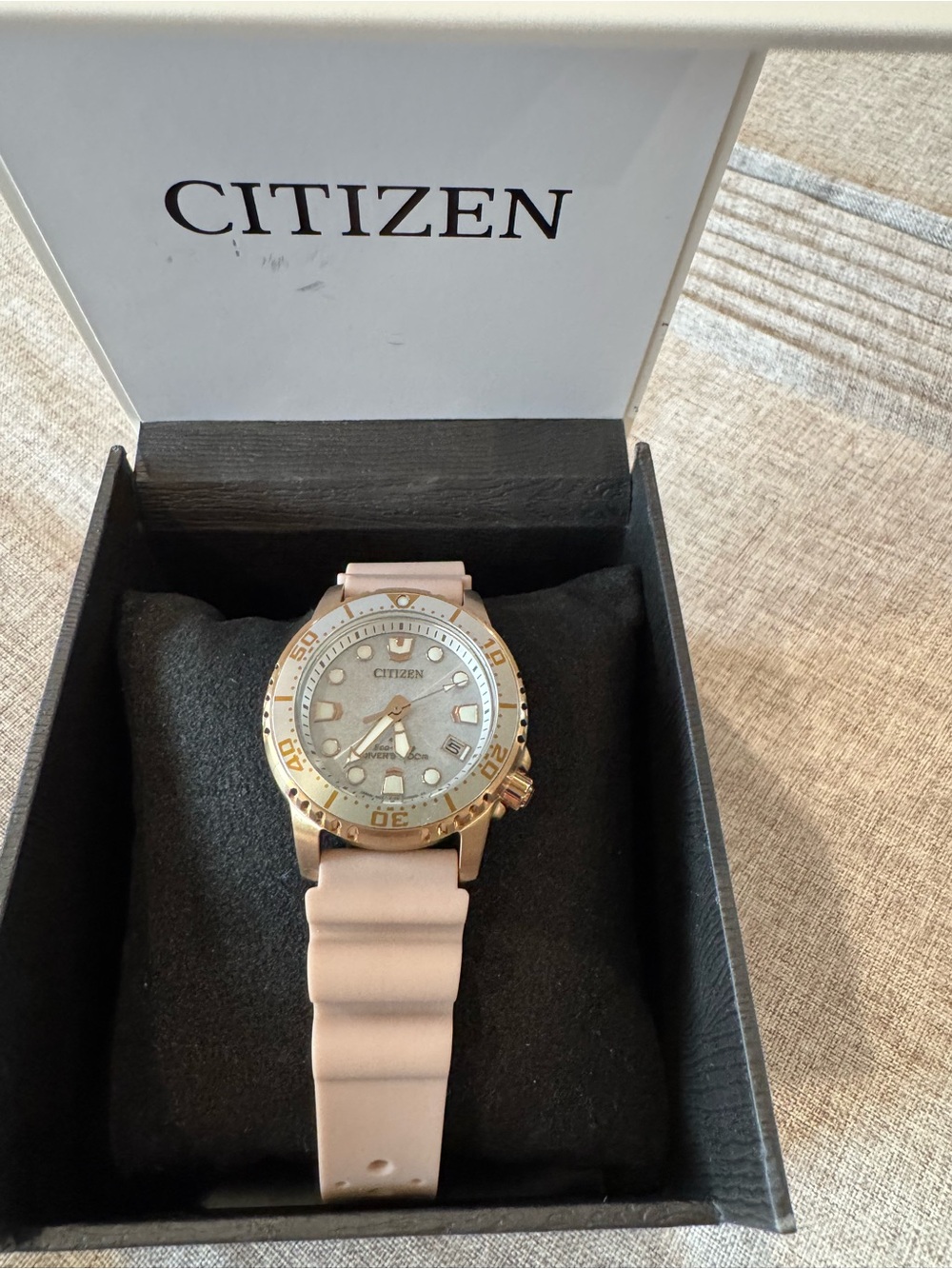 Citizen Rose Gold-Tone Watch with Blush/Taupe Silicone Strap